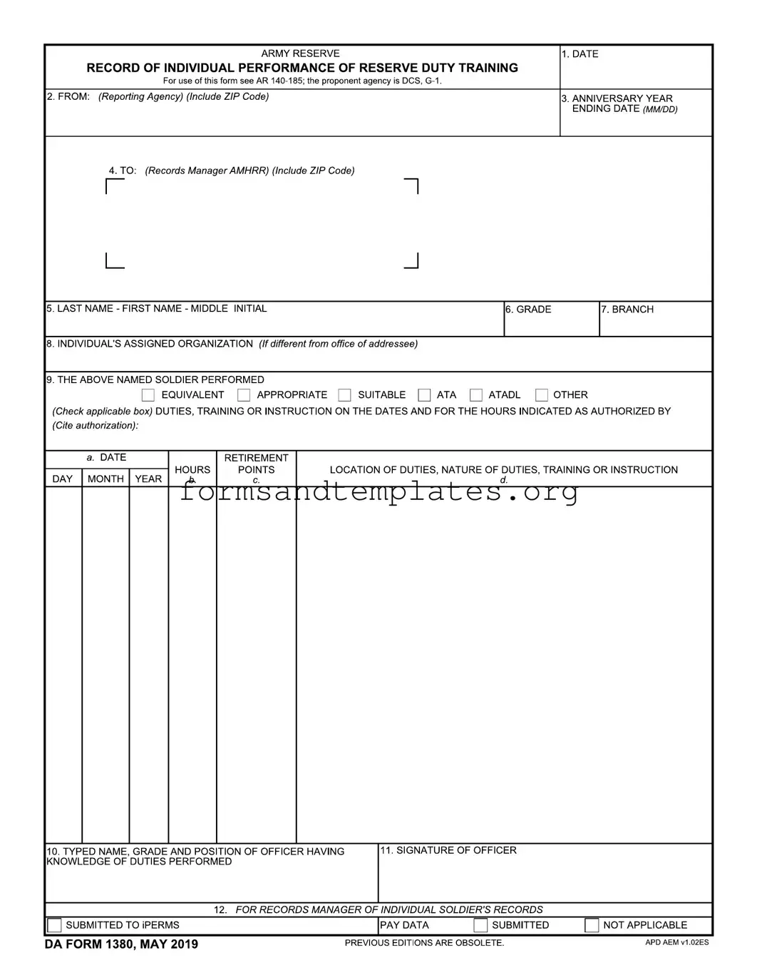Printable Da 1380 Template
