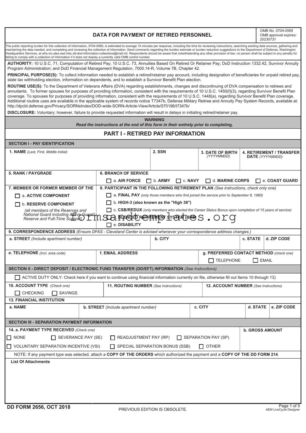Printable DD 2656 Template