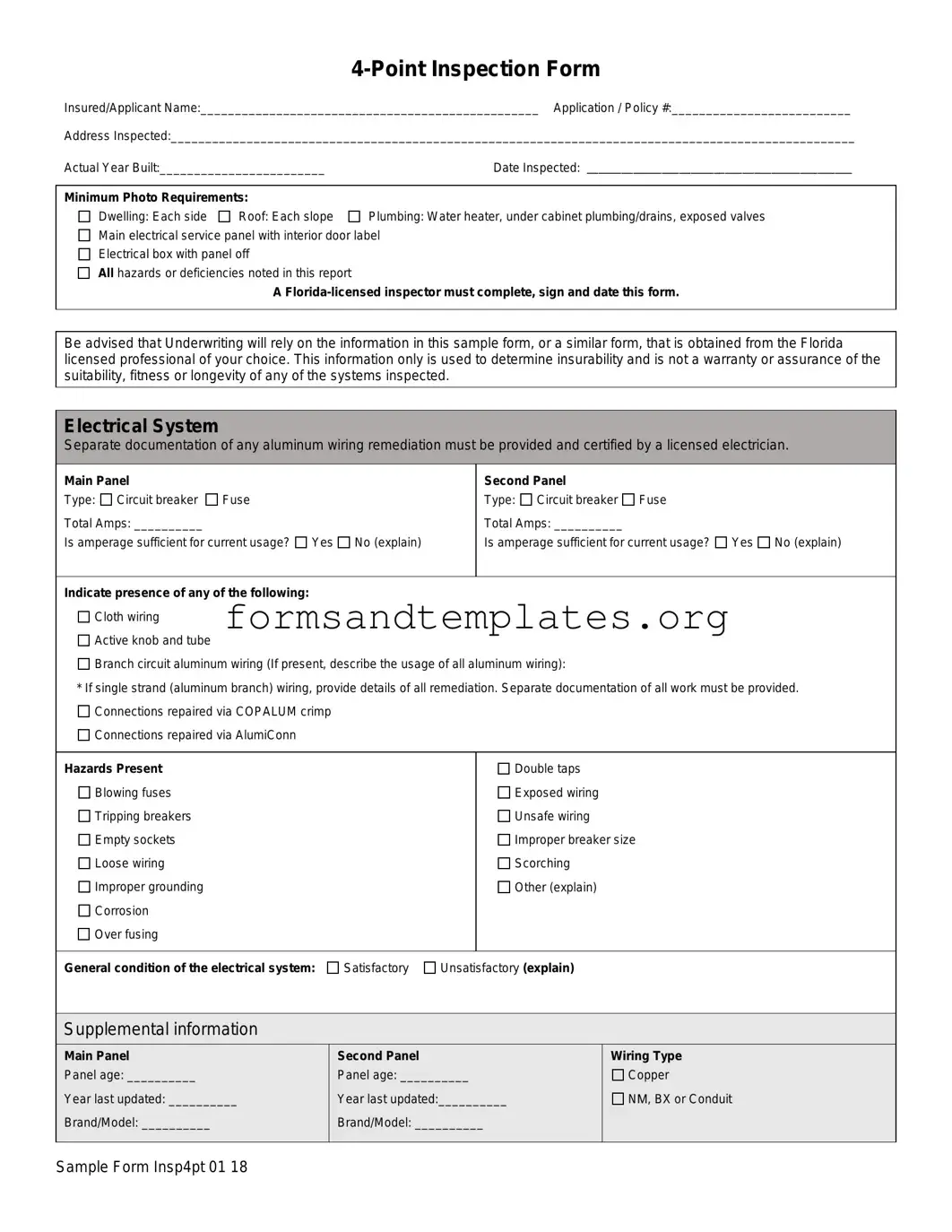 Printable 4 Point Inspection Template