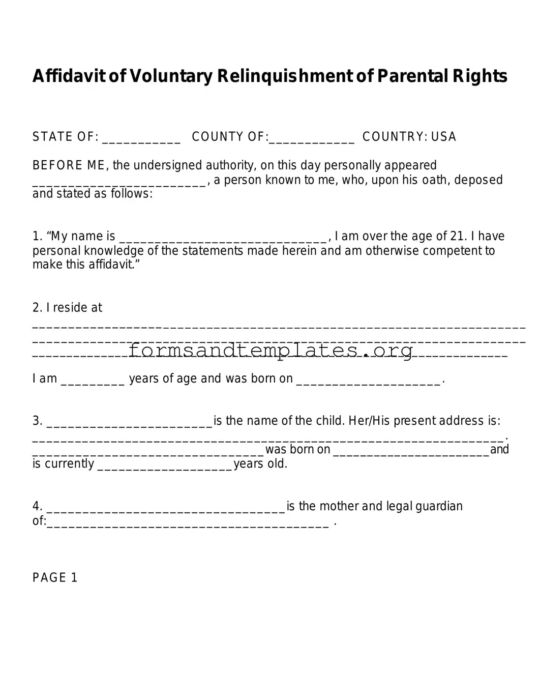 Printable Affidavit Parental Rights Template