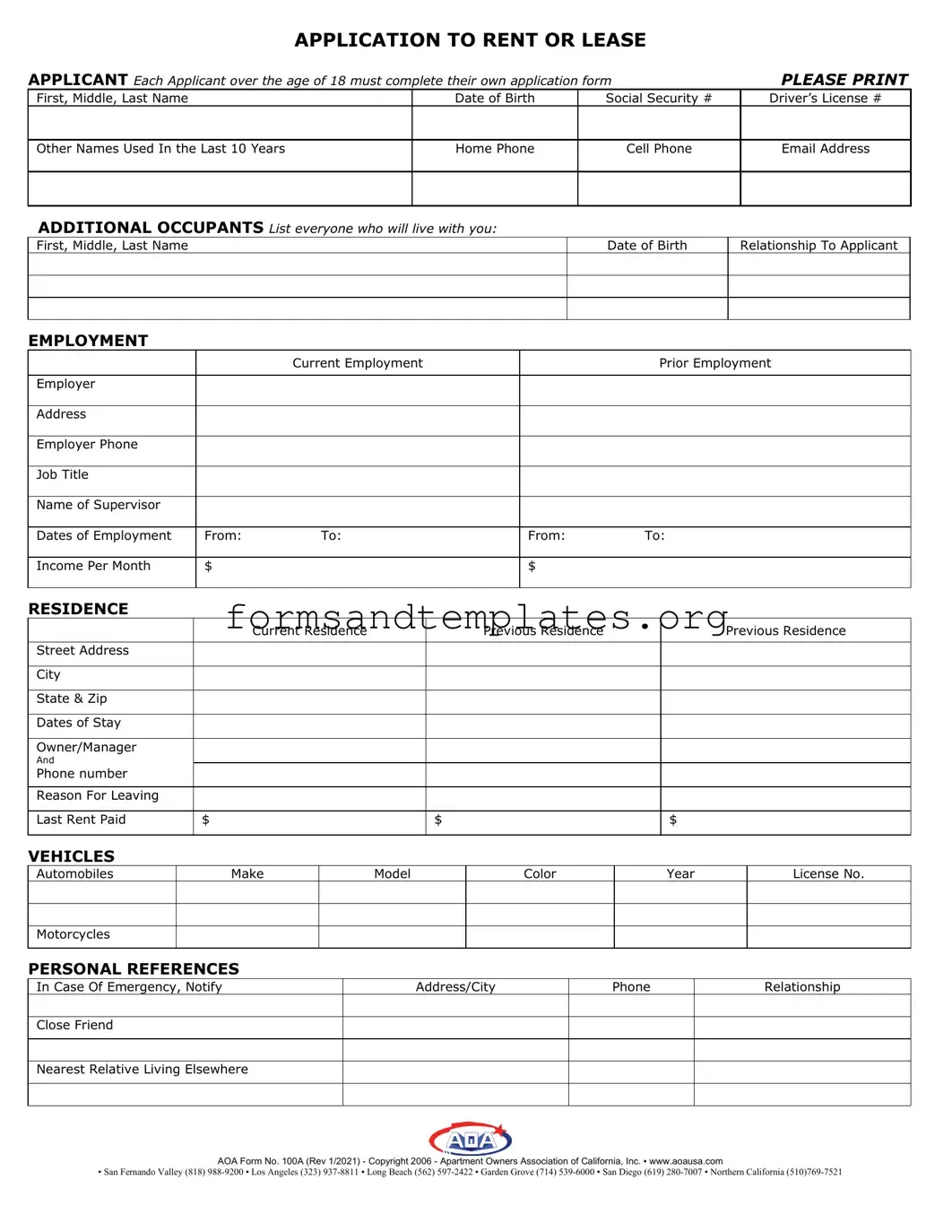Printable Aoa 100A Template