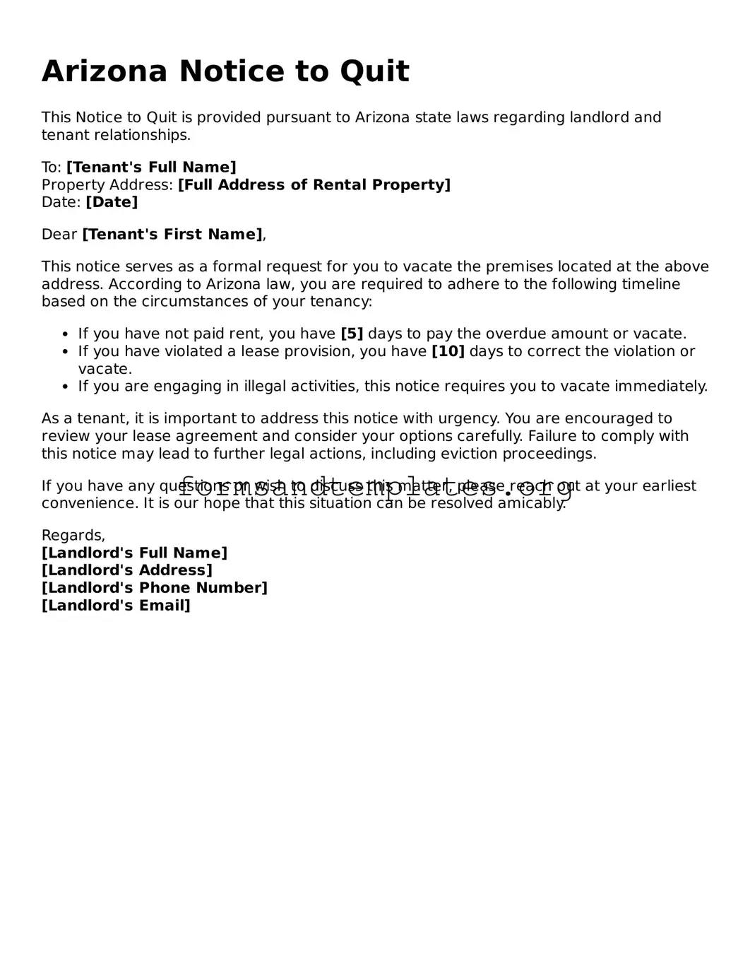 Notice to Quit Template for the State of Arizona
