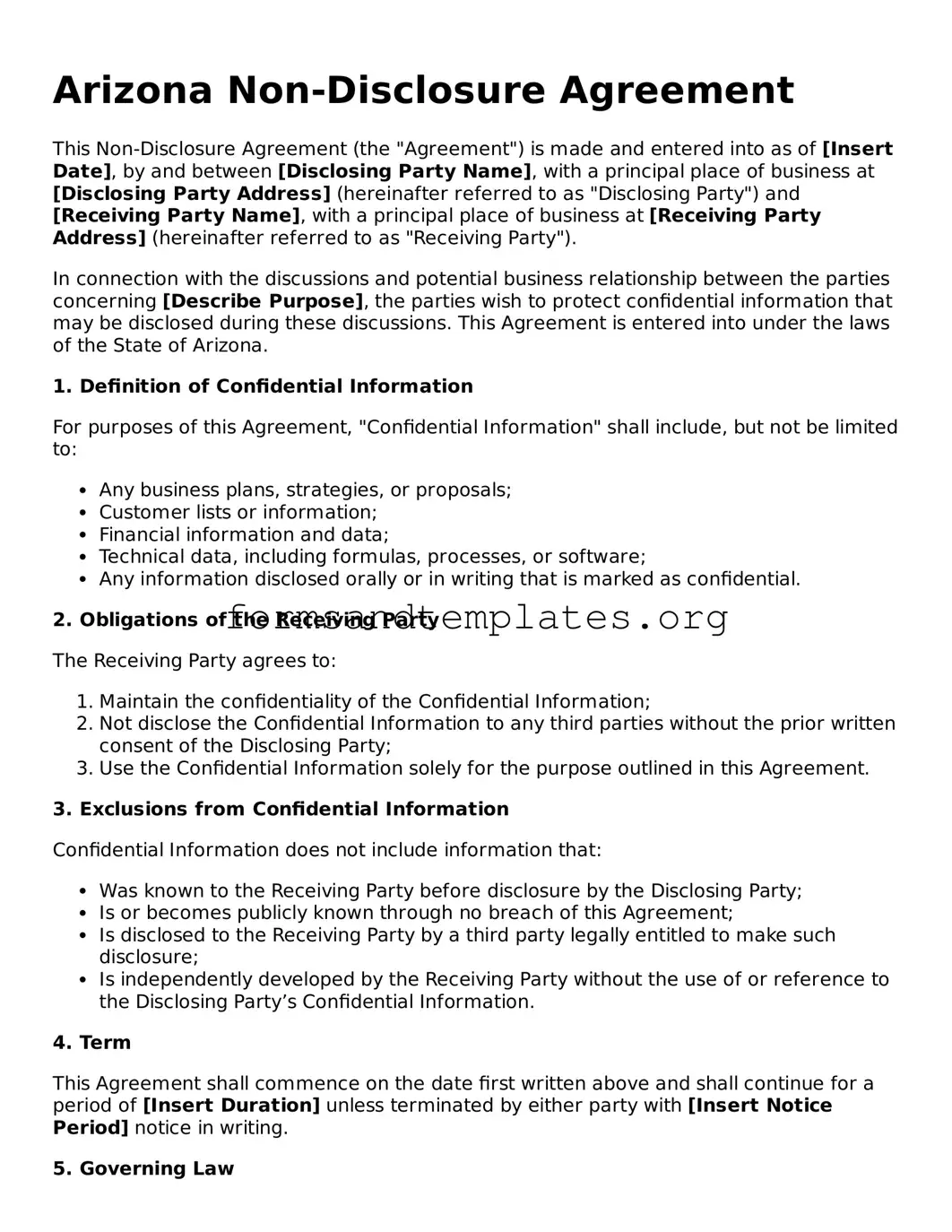 Non-disclosure Agreement Template for the State of Arizona