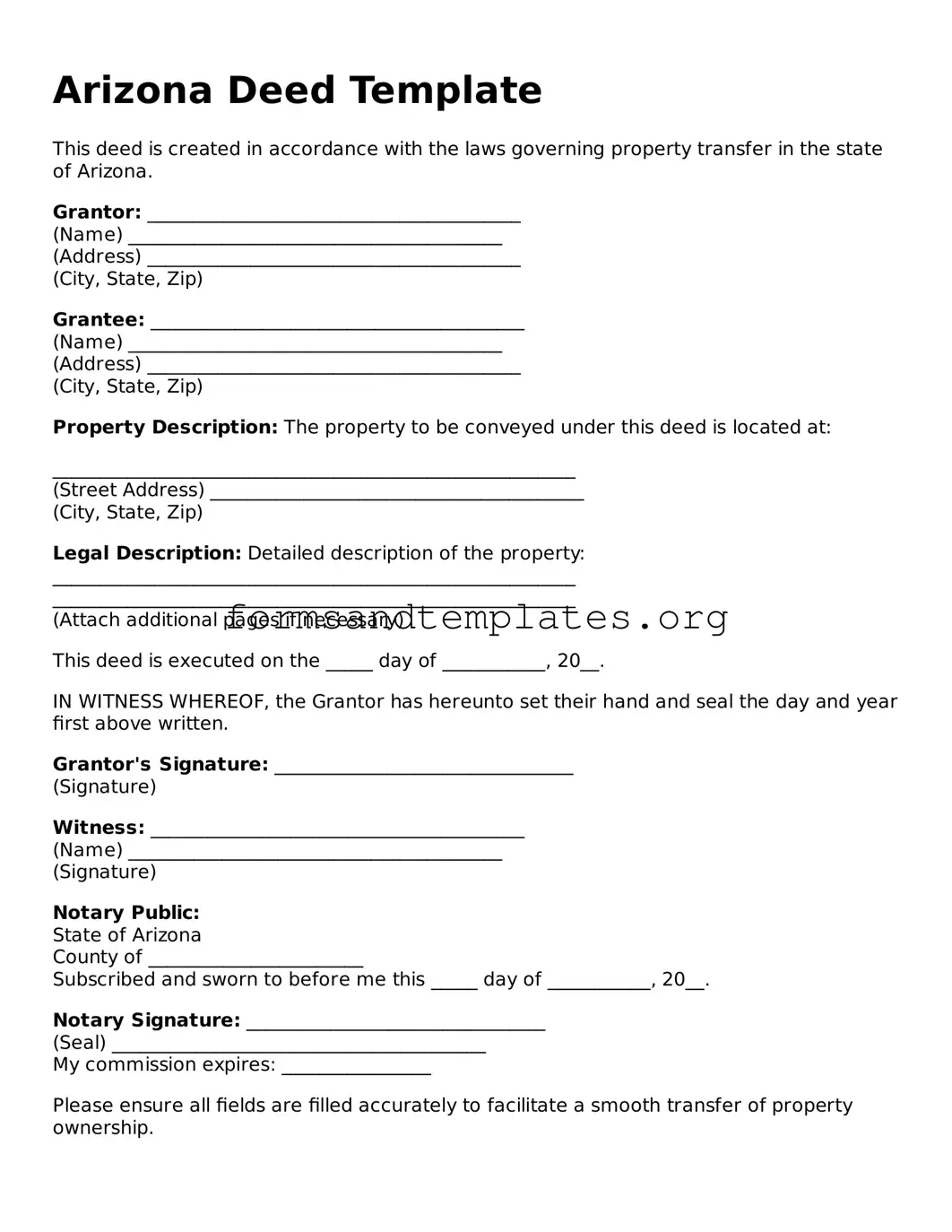 Deed Template for the State of Arizona