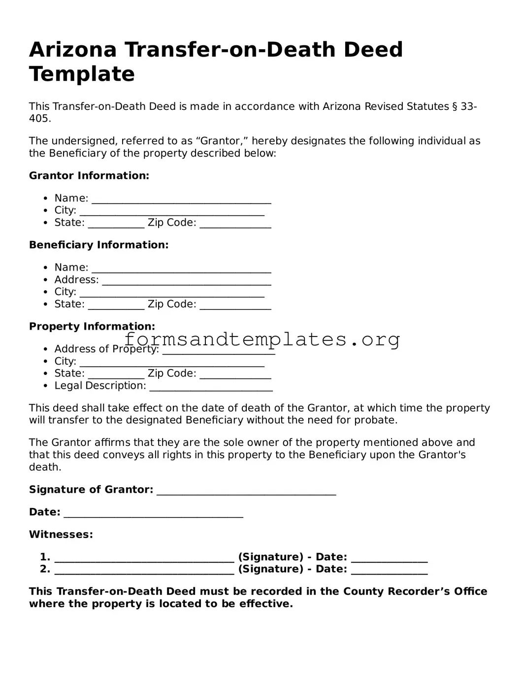 Transfer-on-Death Deed Template for the State of Arizona