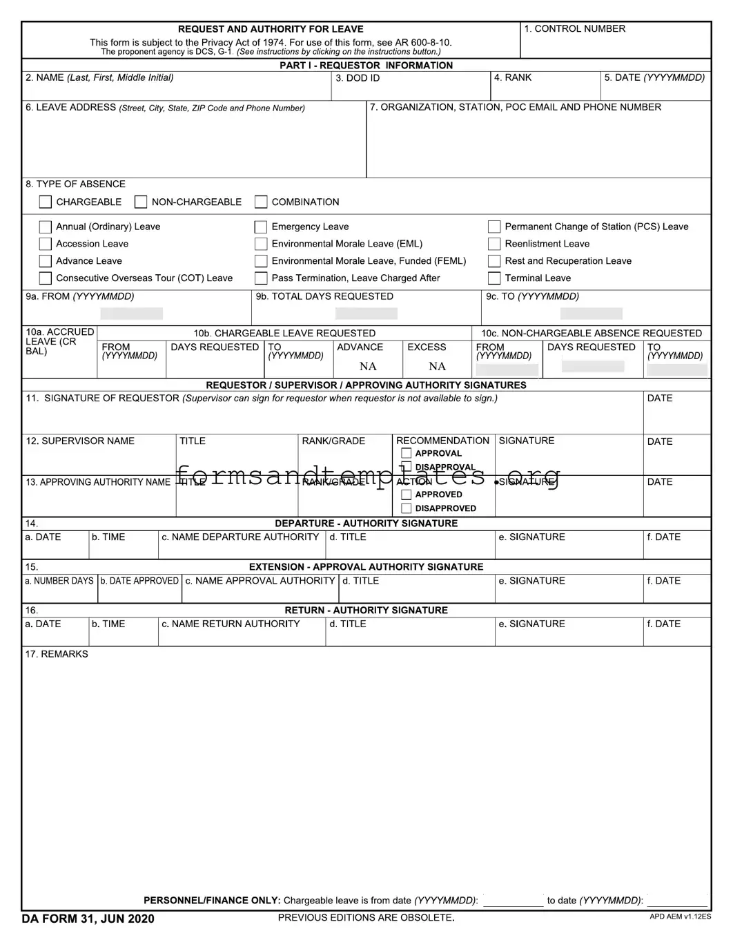 Printable Da 31 Template