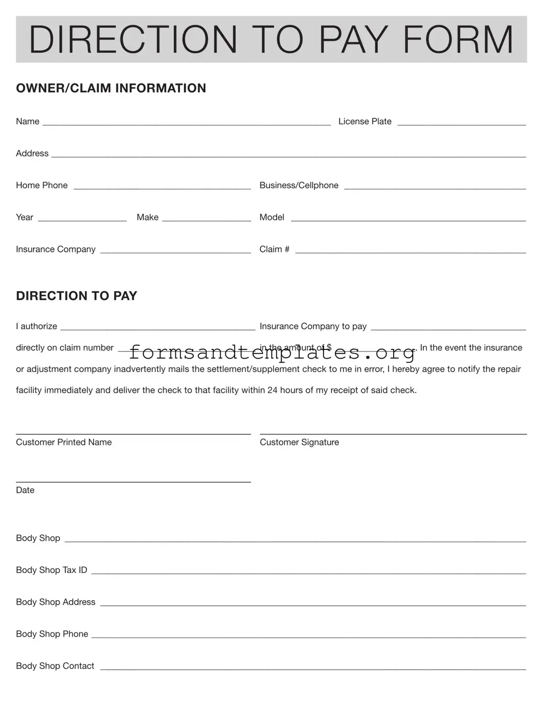 Printable Authorization And Direction Pay Template