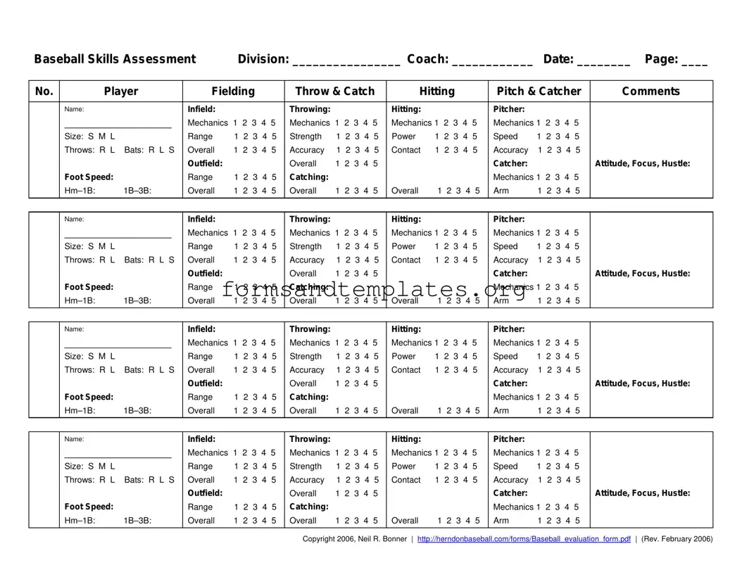 Printable Baseball Assessment Template