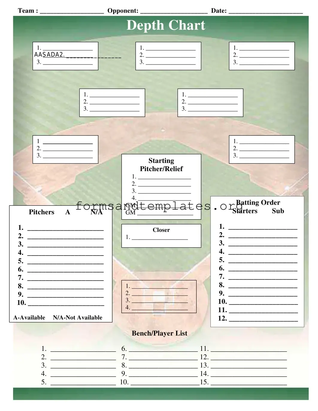 Printable Baseball Field Lineup Template