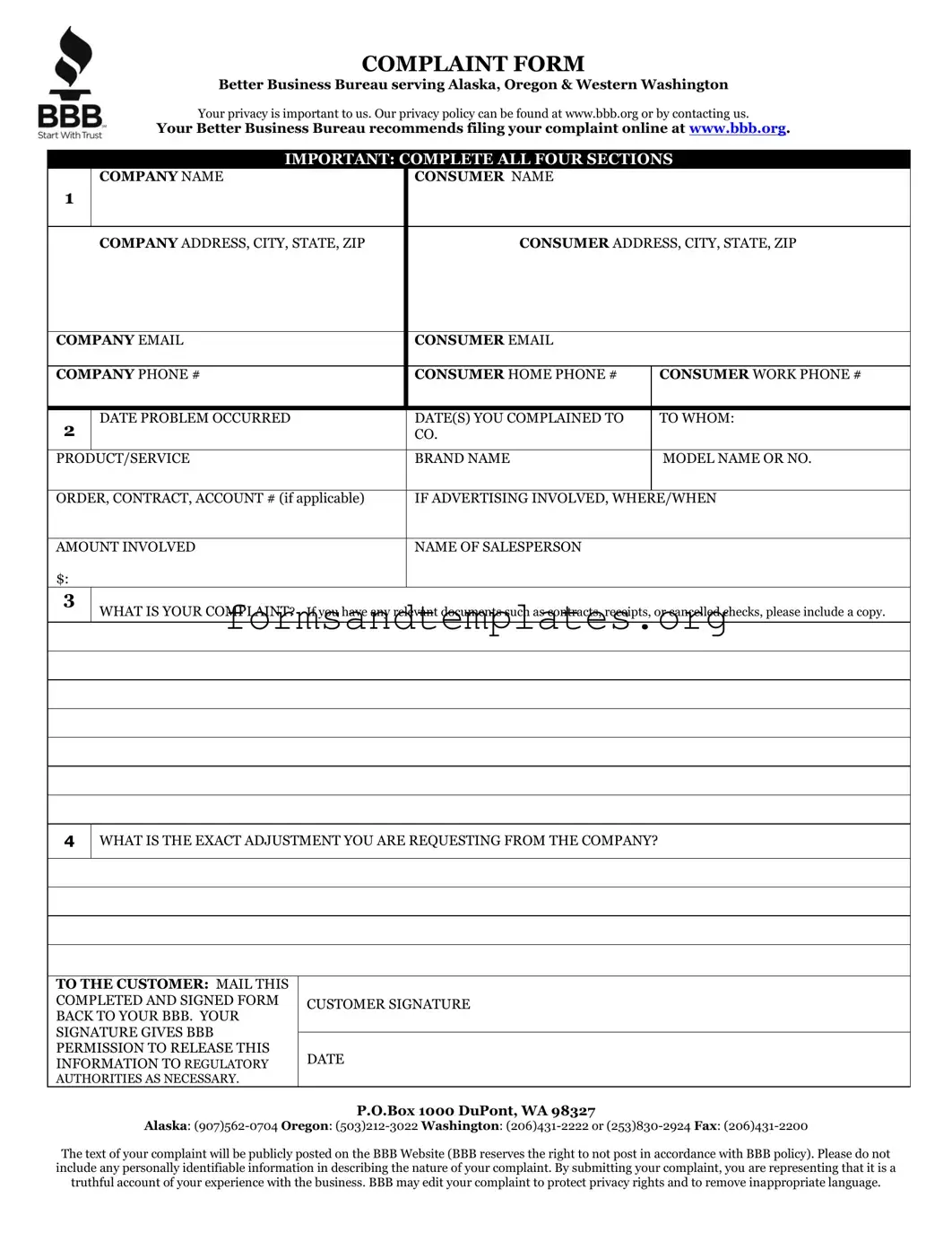 Printable Bbb Complaint Template