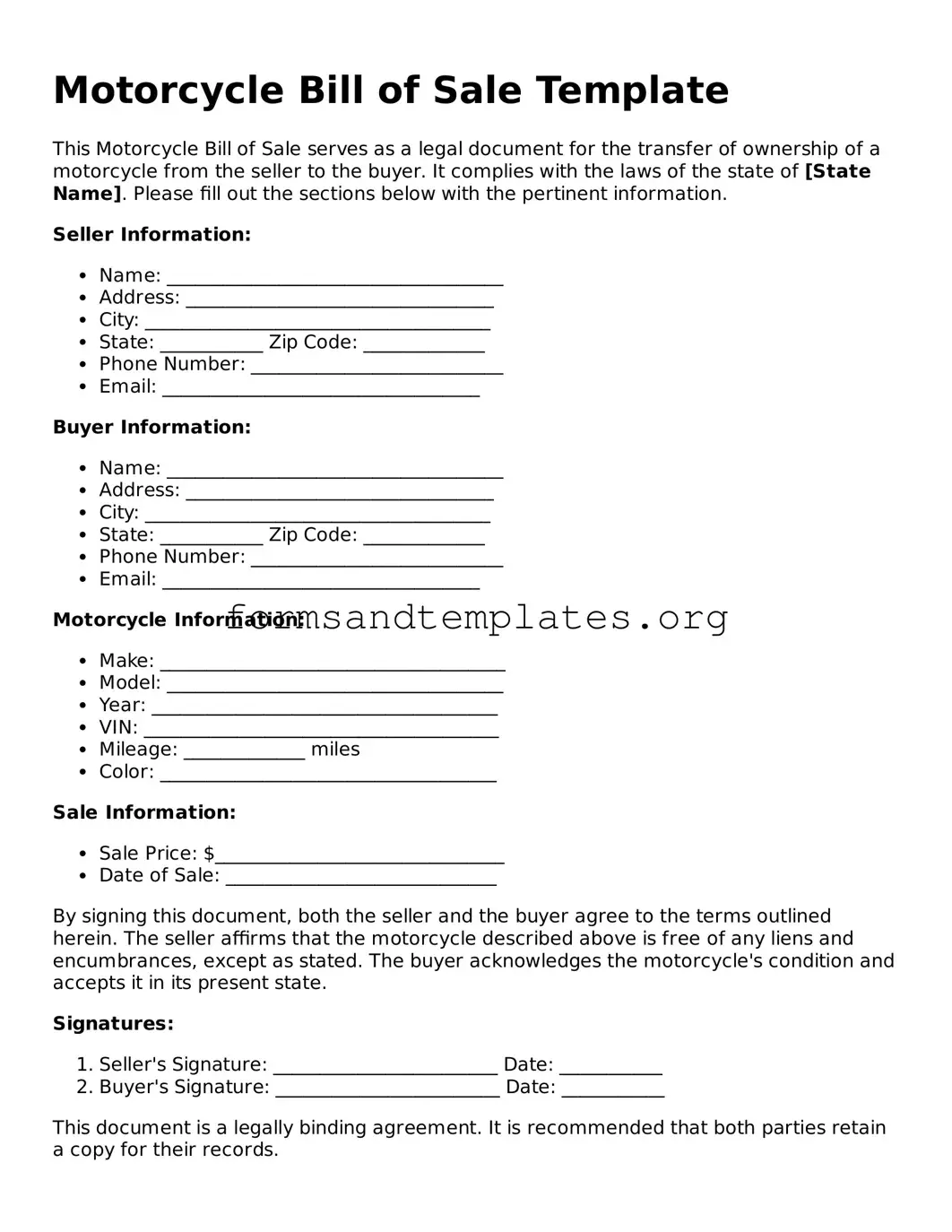 Attorney-Verified Motorcycle Bill of Sale Template