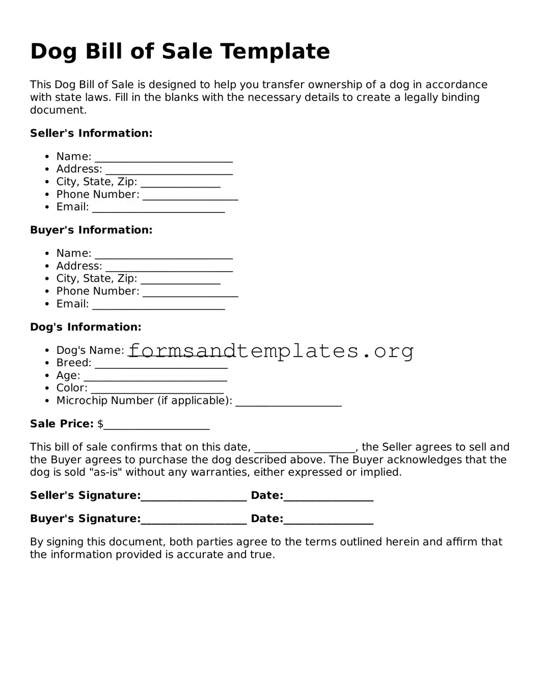 Attorney-Verified Dog Bill of Sale Template