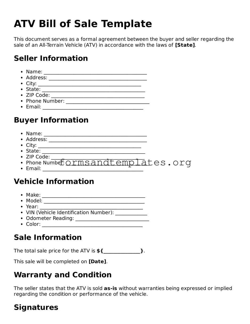 Attorney-Verified ATV Bill of Sale Template