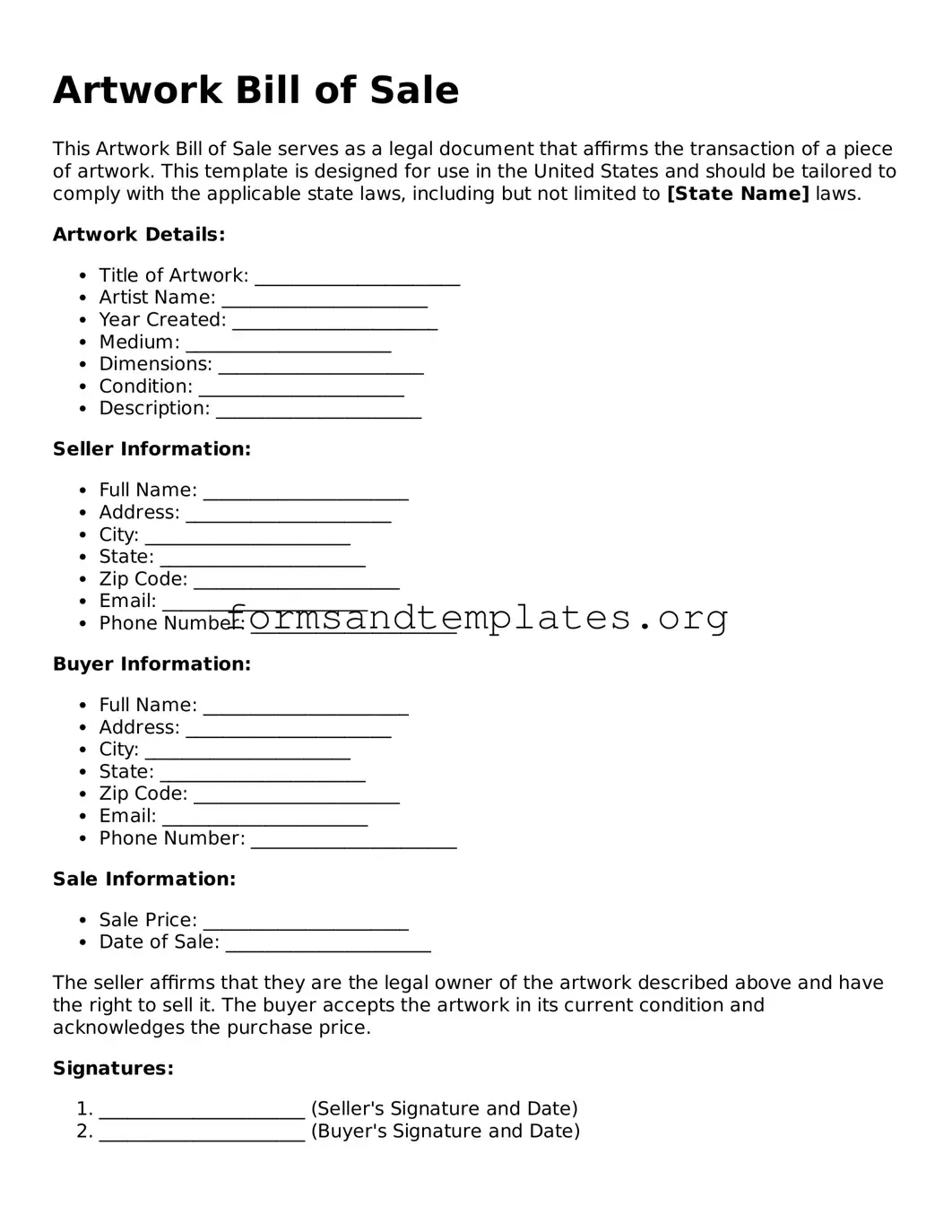 Attorney-Verified Artwork Bill of Sale Template