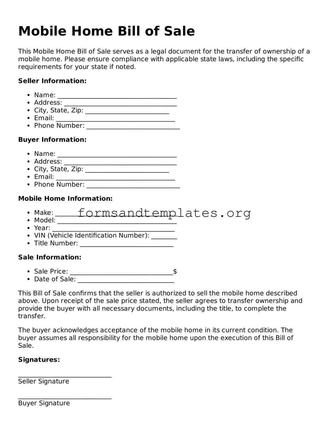Attorney-Verified Mobile Home Bill of Sale Template