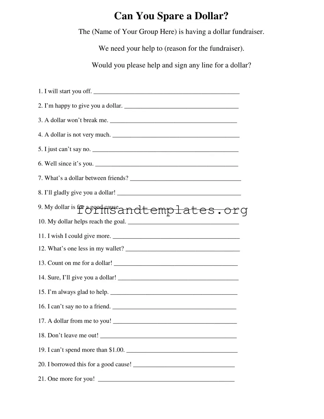 Printable Donated A Dollar Template