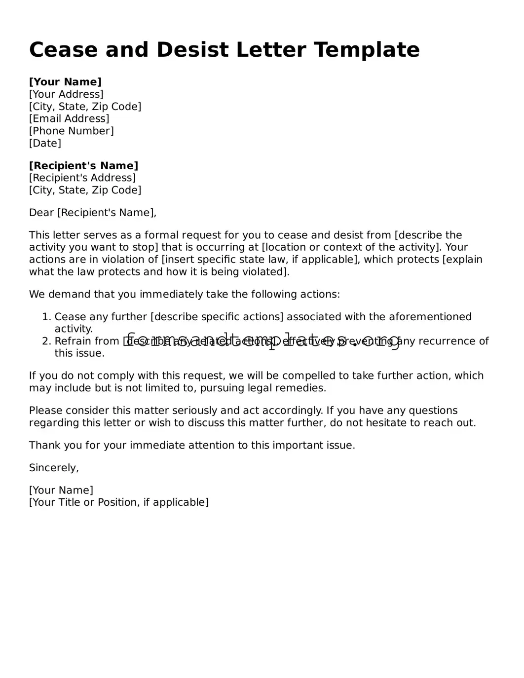 Attorney-Verified Cease and Desist Letter Template