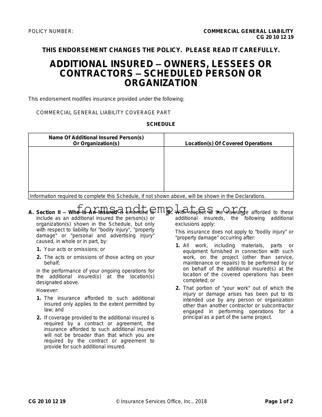 Printable Cg 20 10 07 04 Liability Endorsement Template