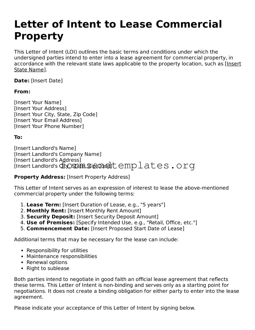 Attorney-Verified Letter of Intent to Lease Commercial Property Template