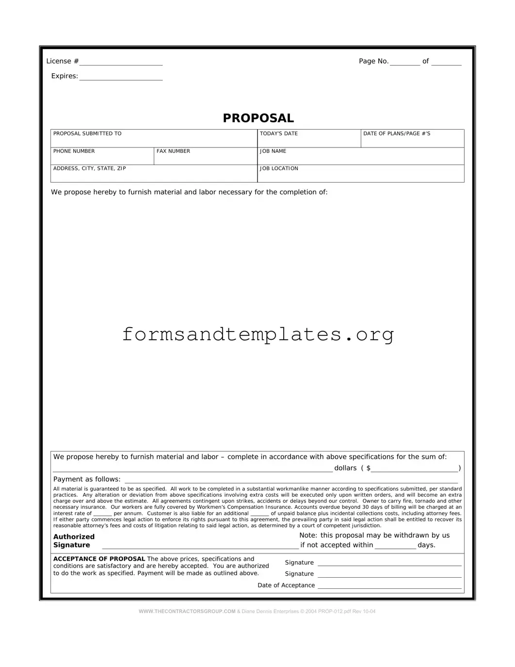 Printable Construction proposal form Template