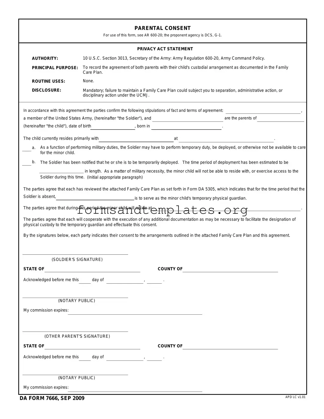 Printable DA 7666 Template