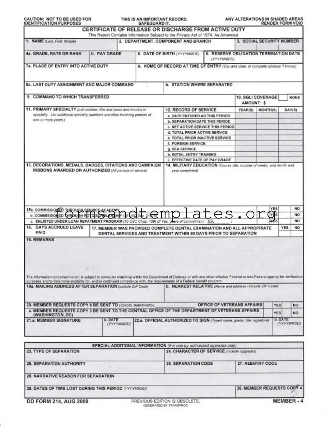 Printable Dd 214 Template