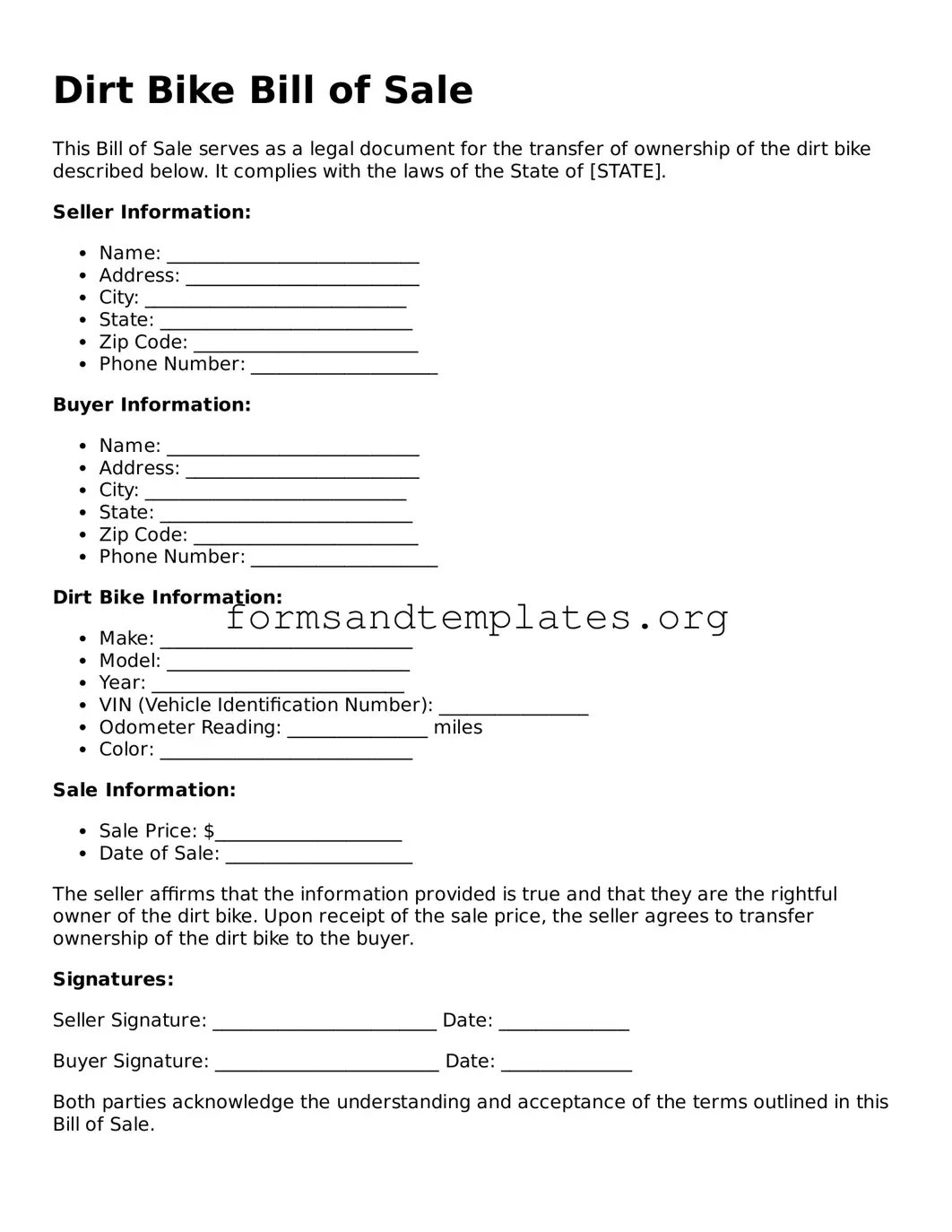 Attorney-Verified Dirt Bike Bill of Sale Template