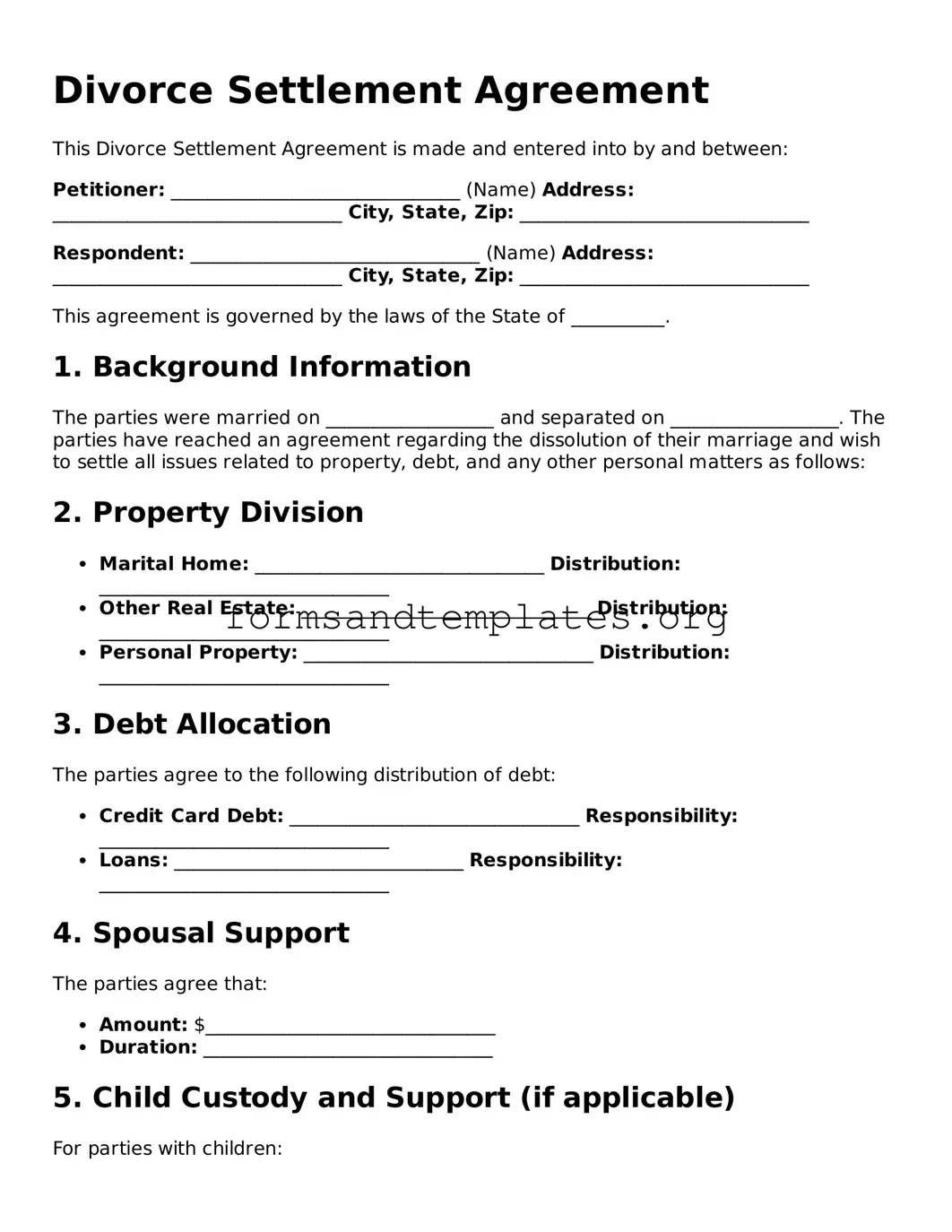Attorney-Verified Divorce Settlement Agreement Template