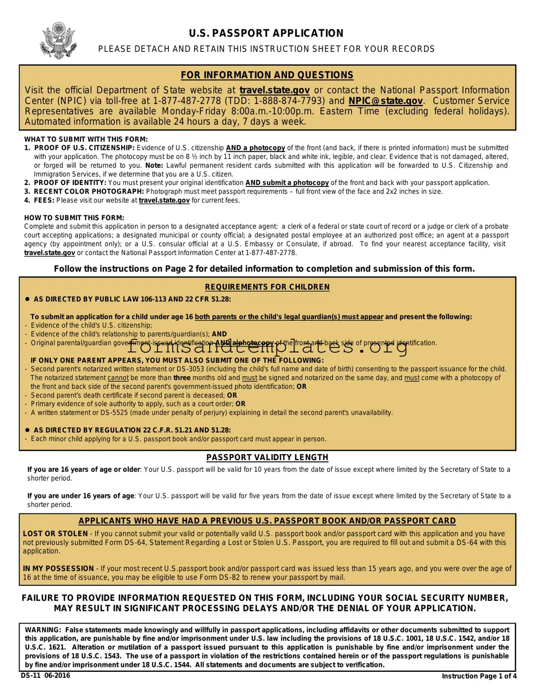 Printable DS-11 U.S. Passport application Template