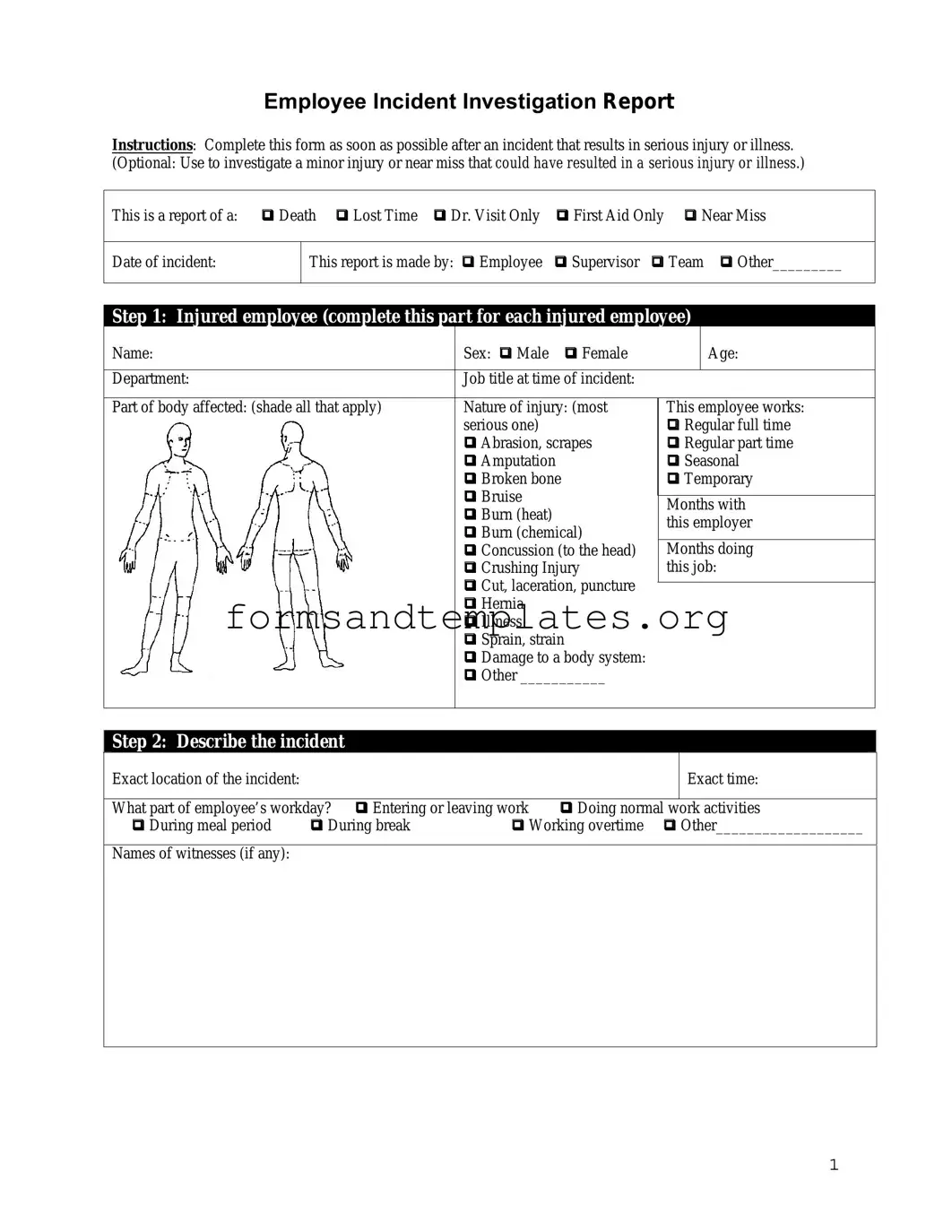 Printable Employee Accident Report Template
