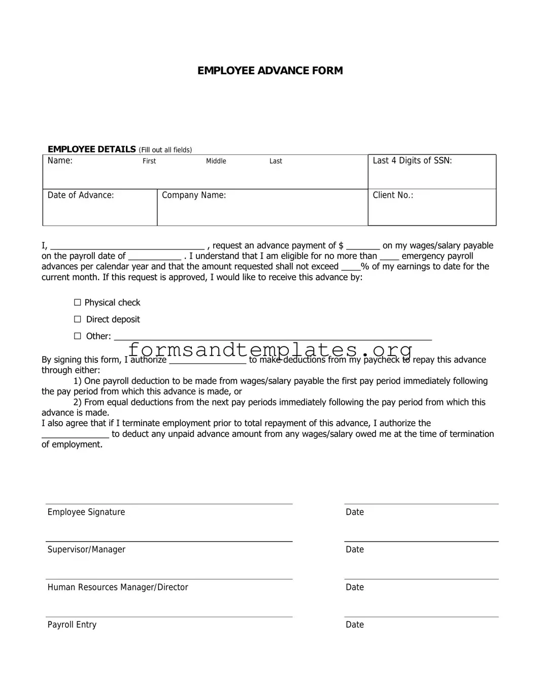 Printable Employee Advance Template