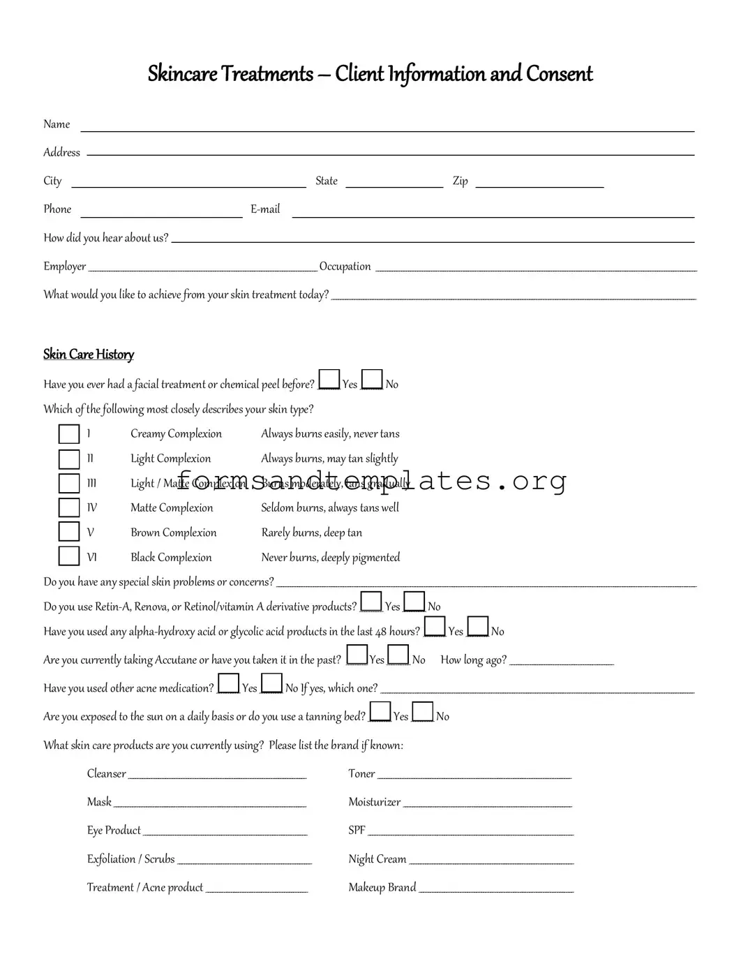 Printable Facial Consent Template