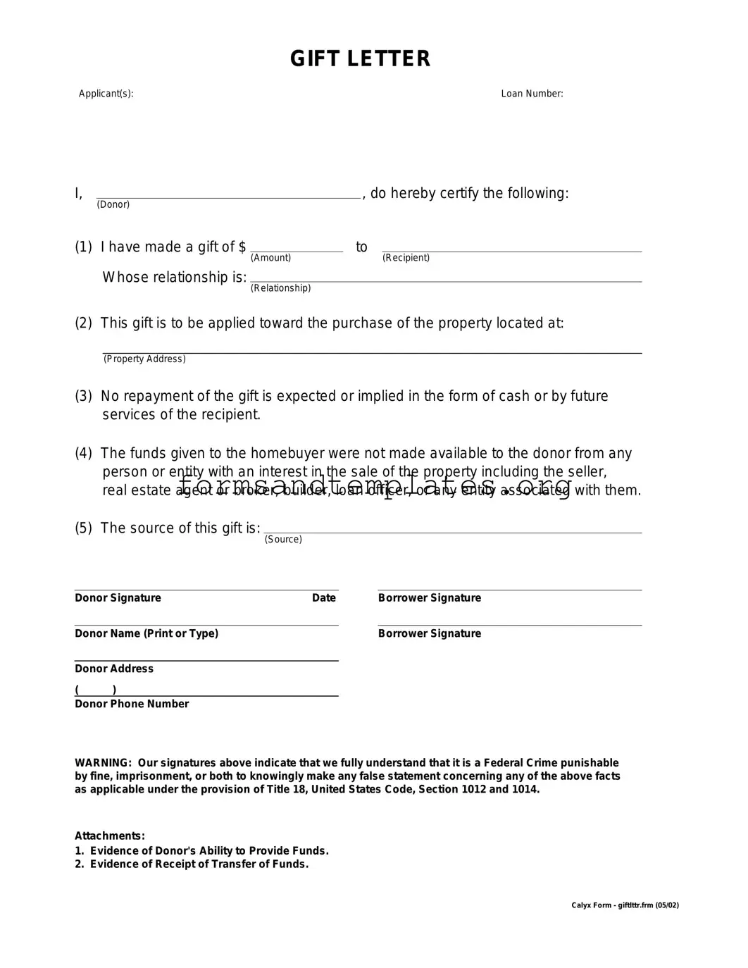 Printable Gift Letter Template