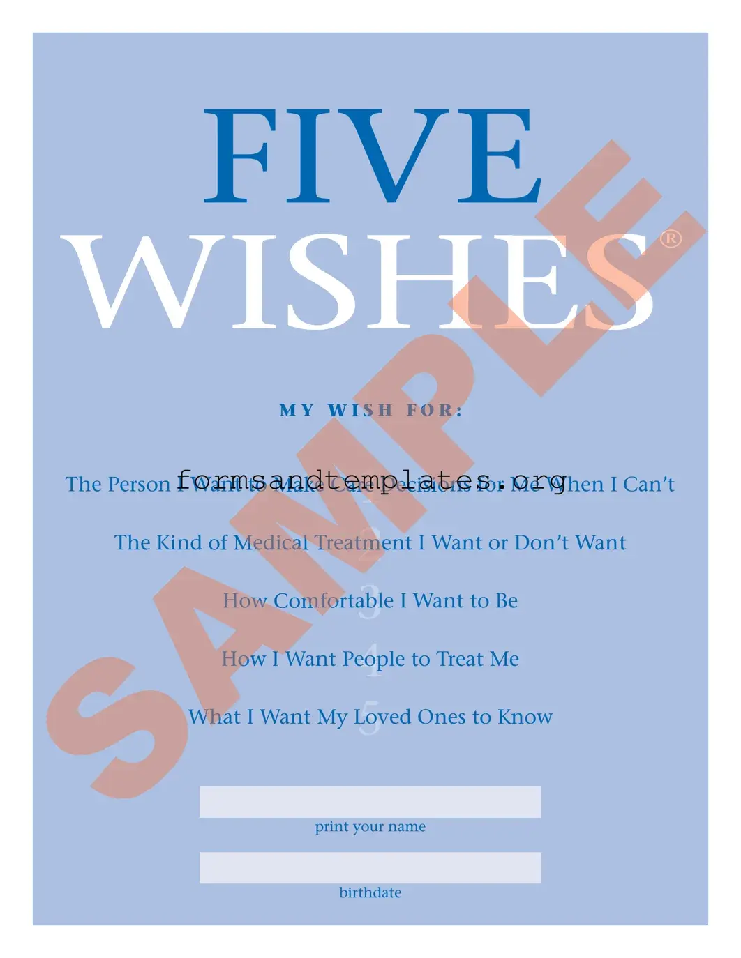Printable 5 Wishes Document Template