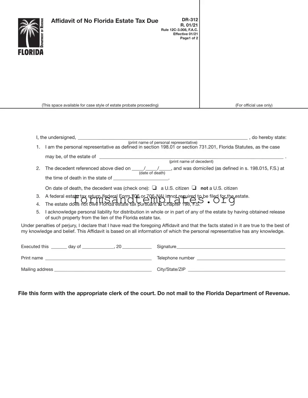 Printable Fl Dr 312 Template