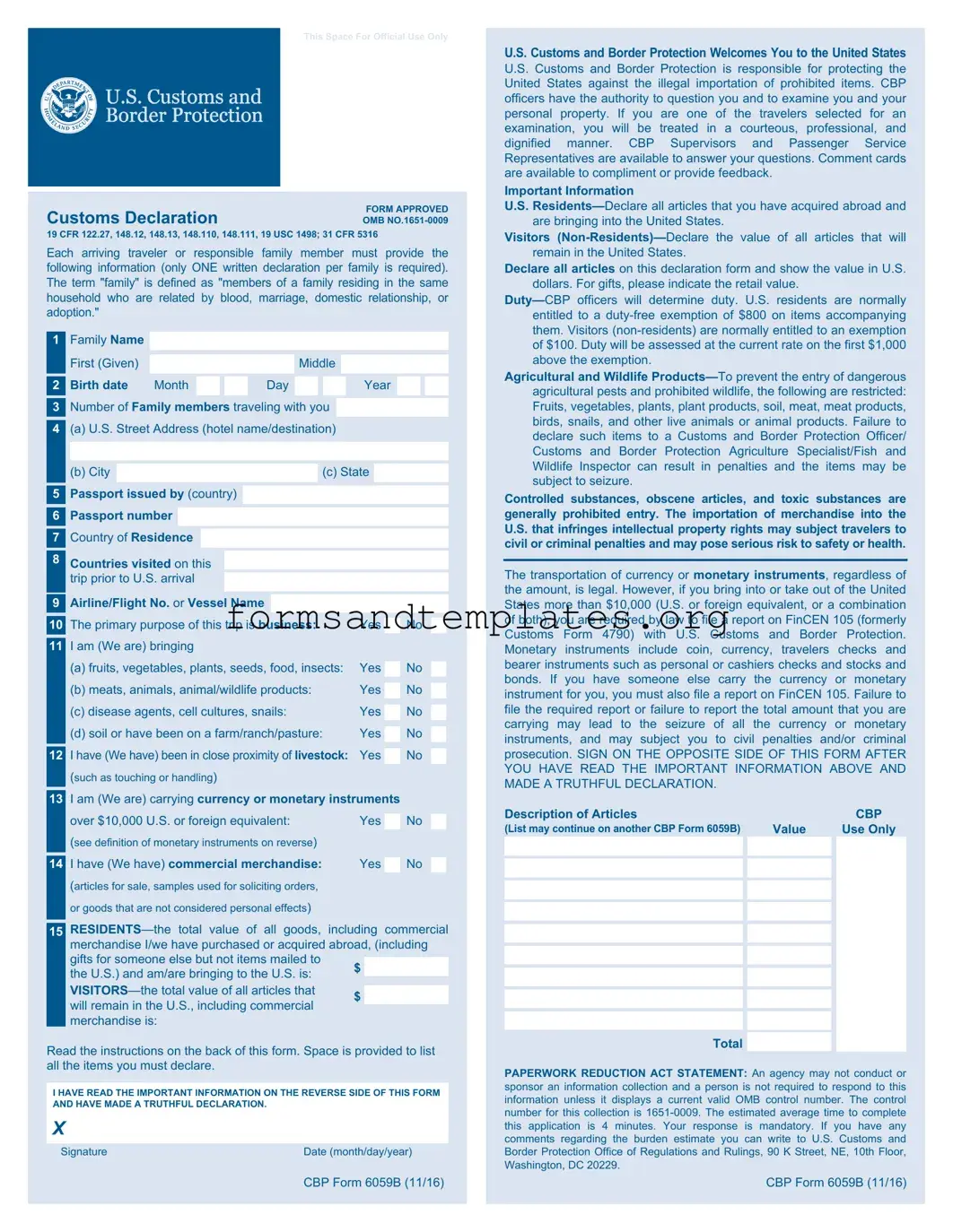 Printable CBP 6059B Template