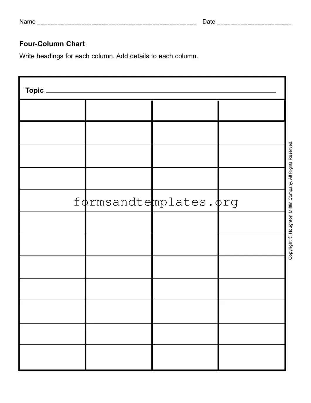 Printable Four Column Chart Template