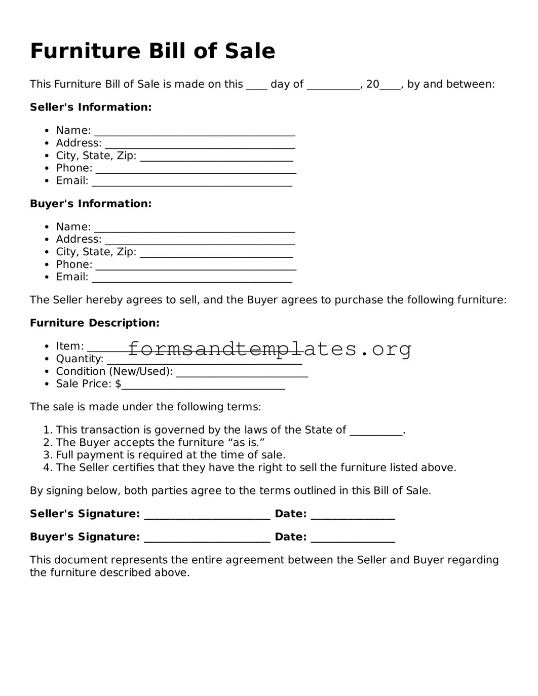 Attorney-Verified Furniture Bill of Sale Template