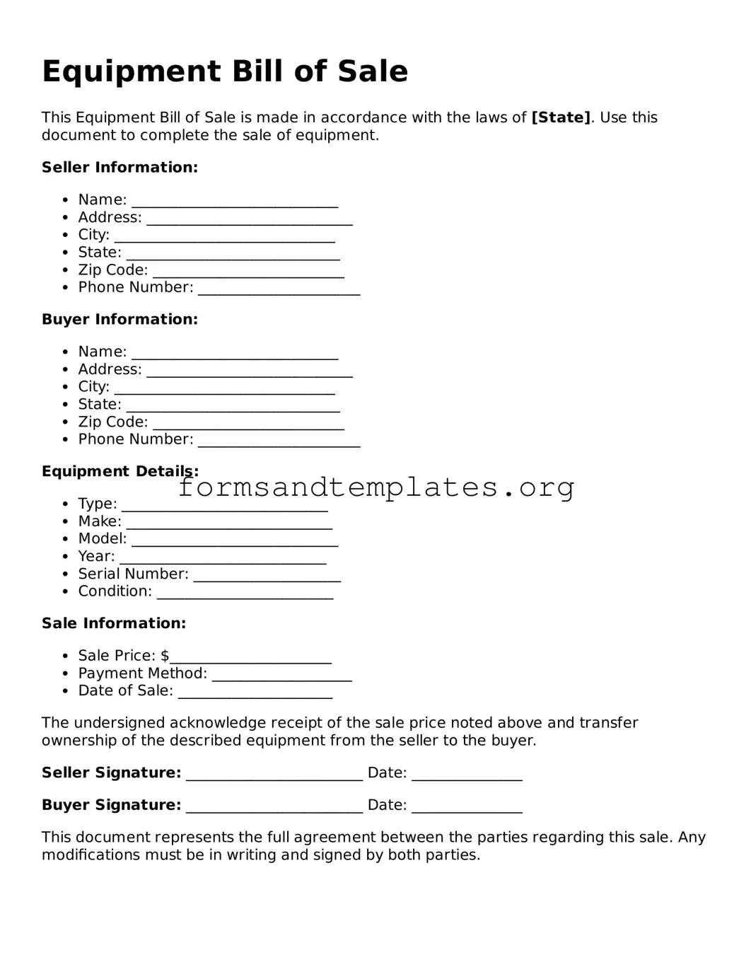 Attorney-Verified Equipment Bill of Sale Template