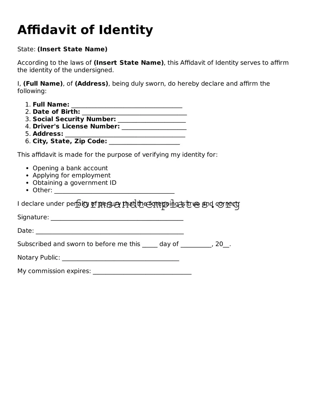 Attorney-Verified Affidavit of Identity Template