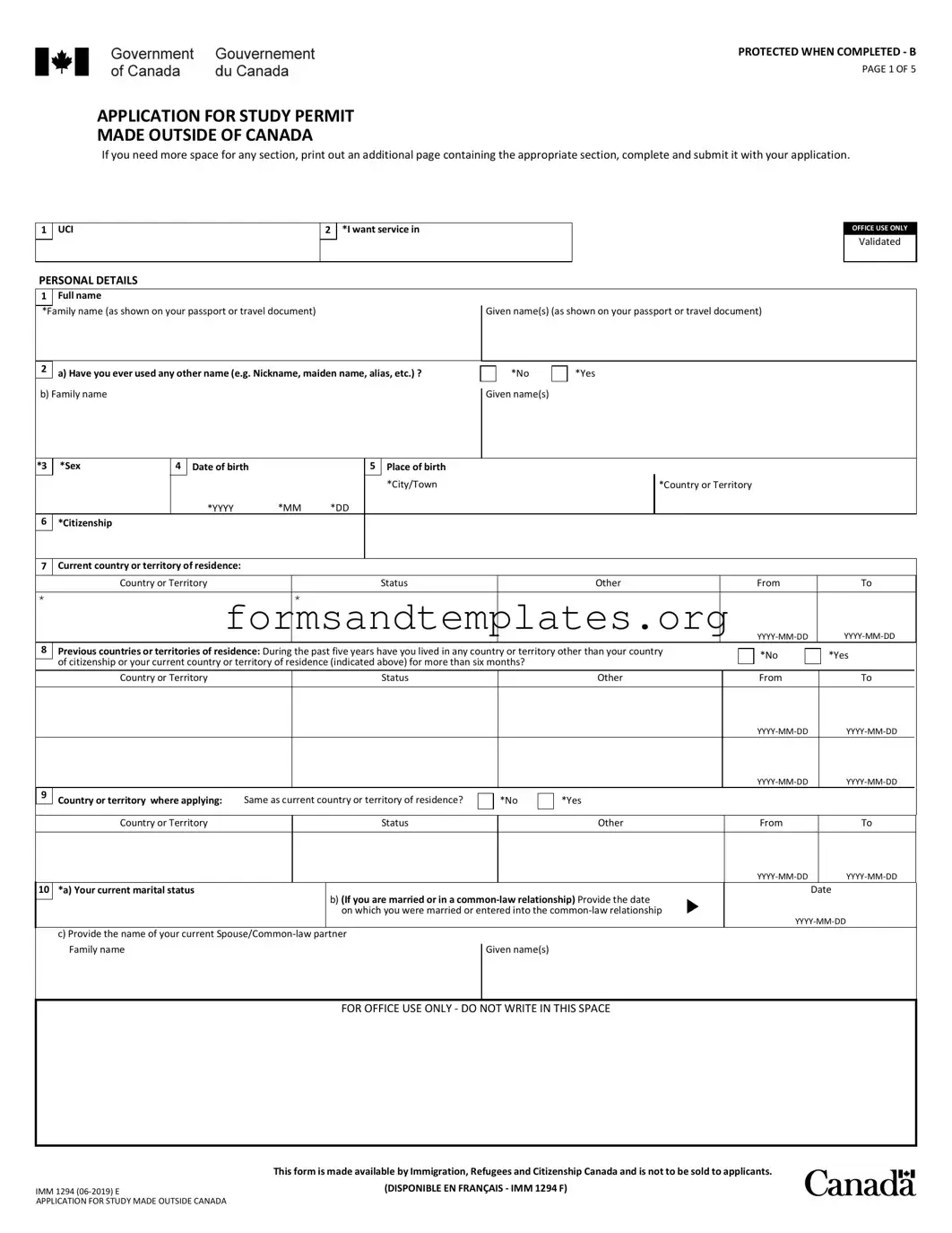 Printable Imm 1294 Template