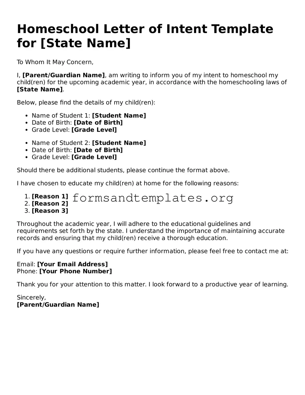 Attorney-Verified Homeschool Letter of Intent Template