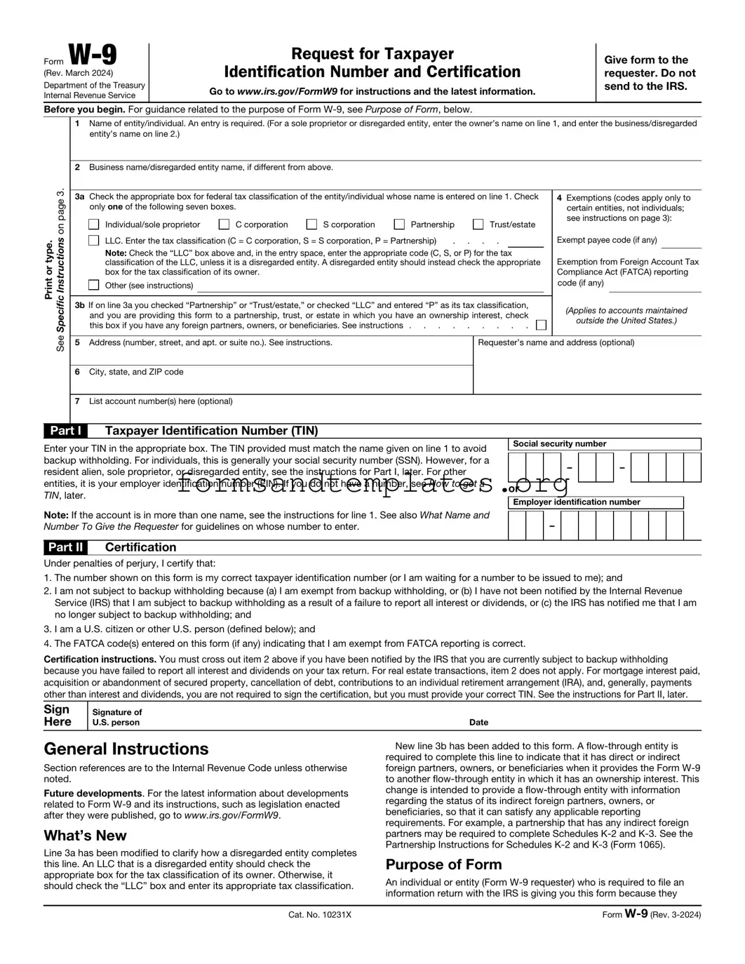 Printable IRS W-9 Template