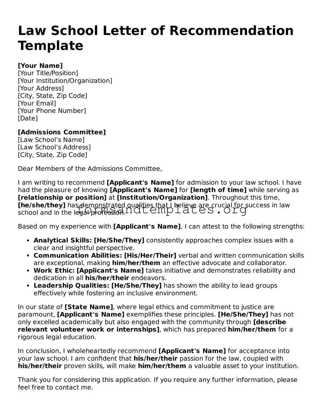 Attorney-Verified Law School Letter of Recommendation Template