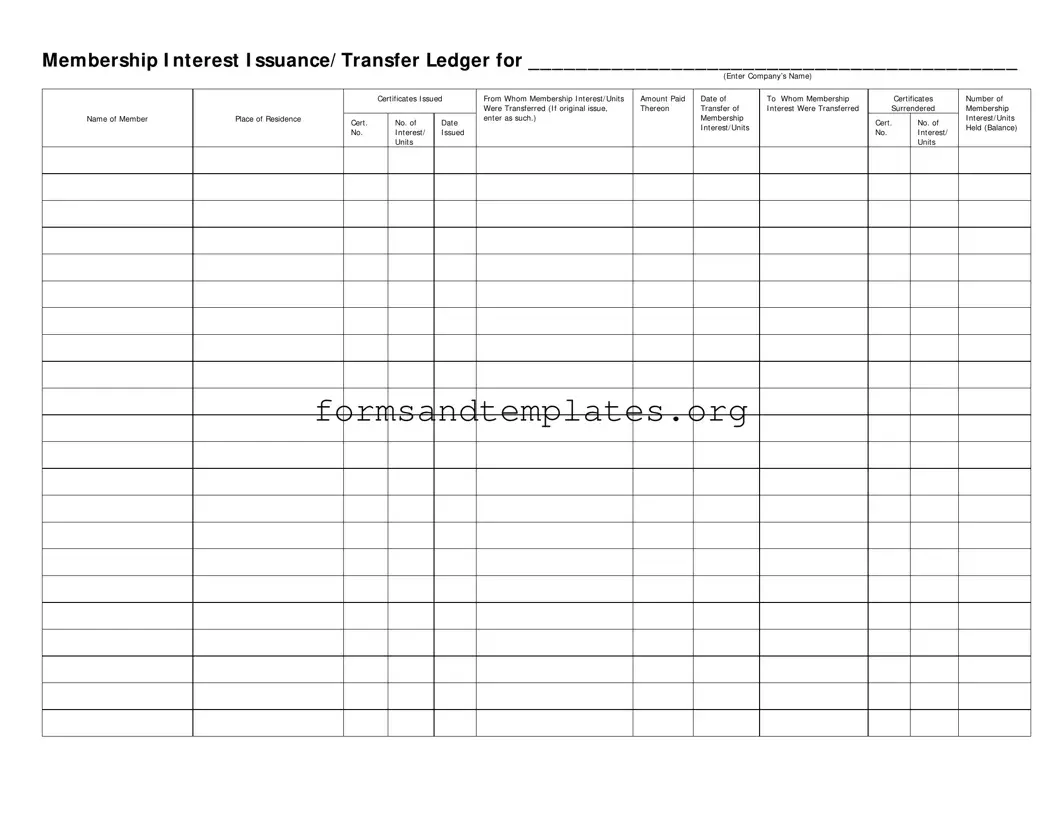 Printable Membership Ledger Template