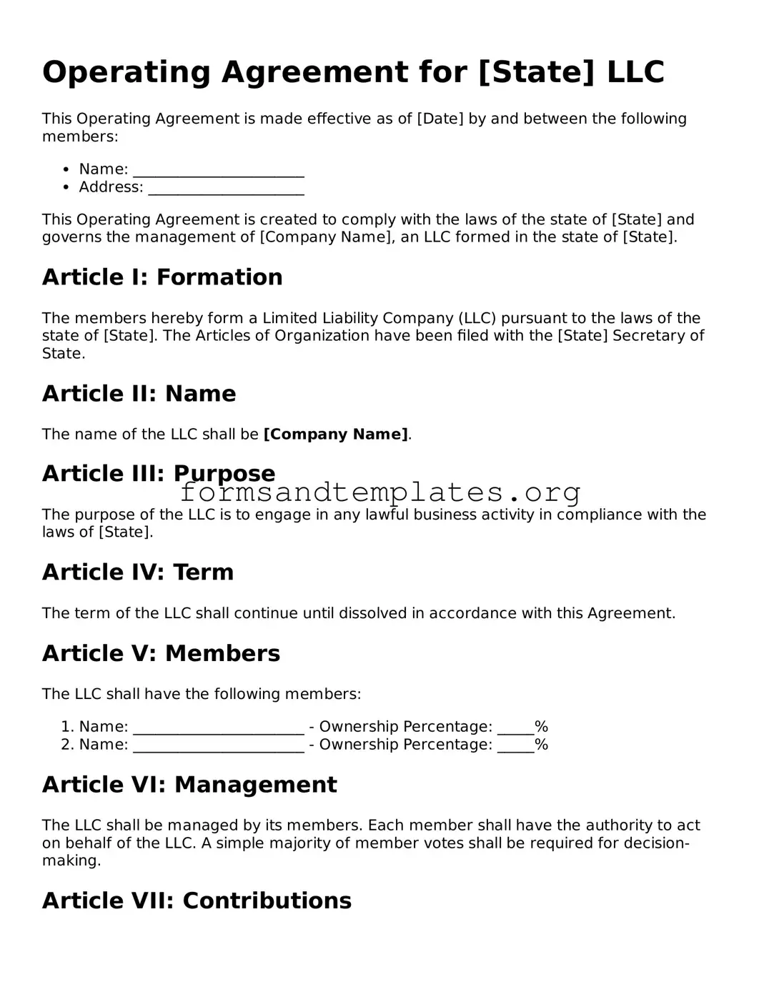 Attorney-Verified Operating Agreement Template