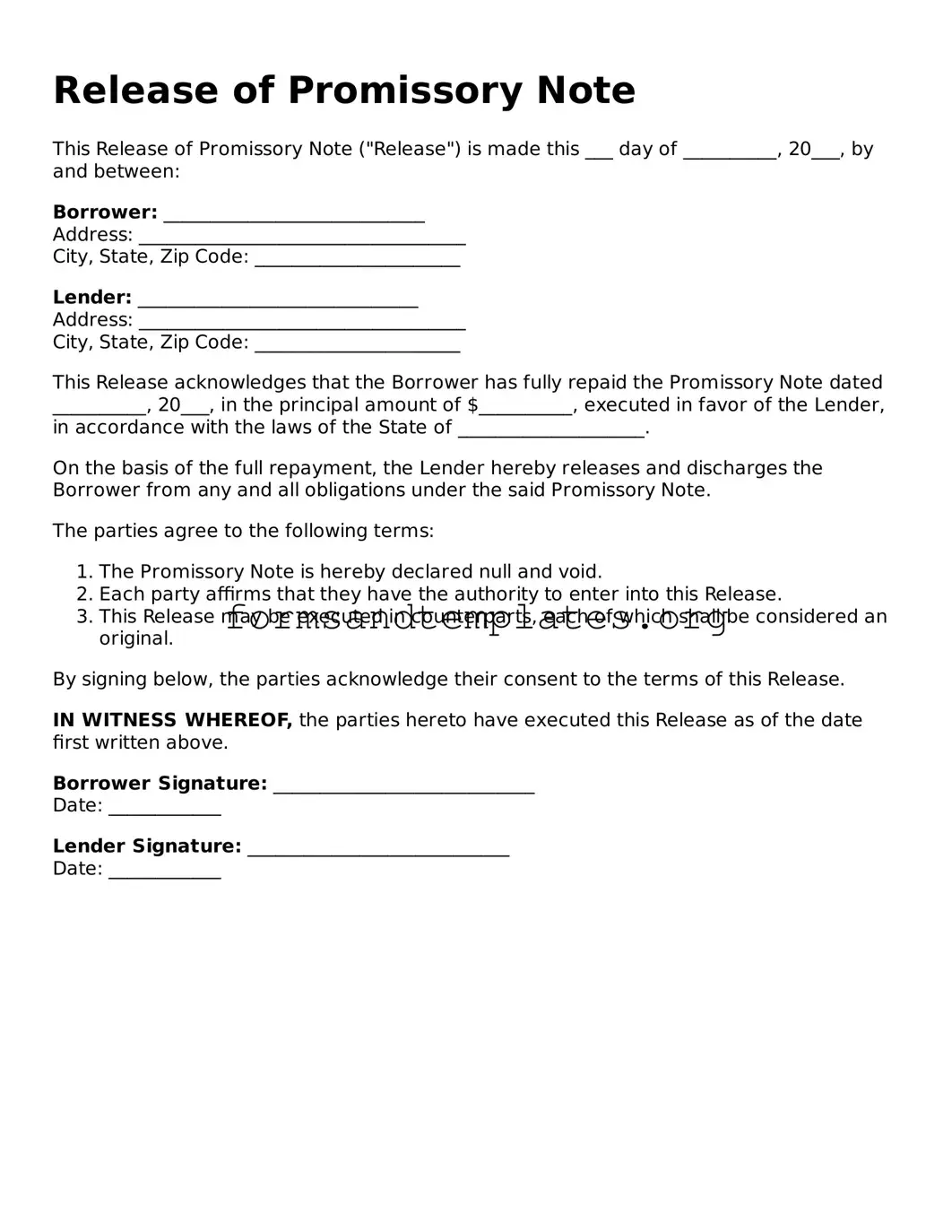 Attorney-Verified Release of Promissory Note Template