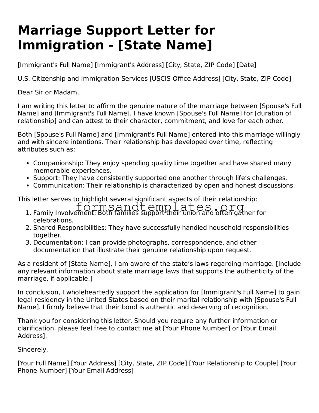 Attorney-Verified Marriage Support Letter for Immigration Template