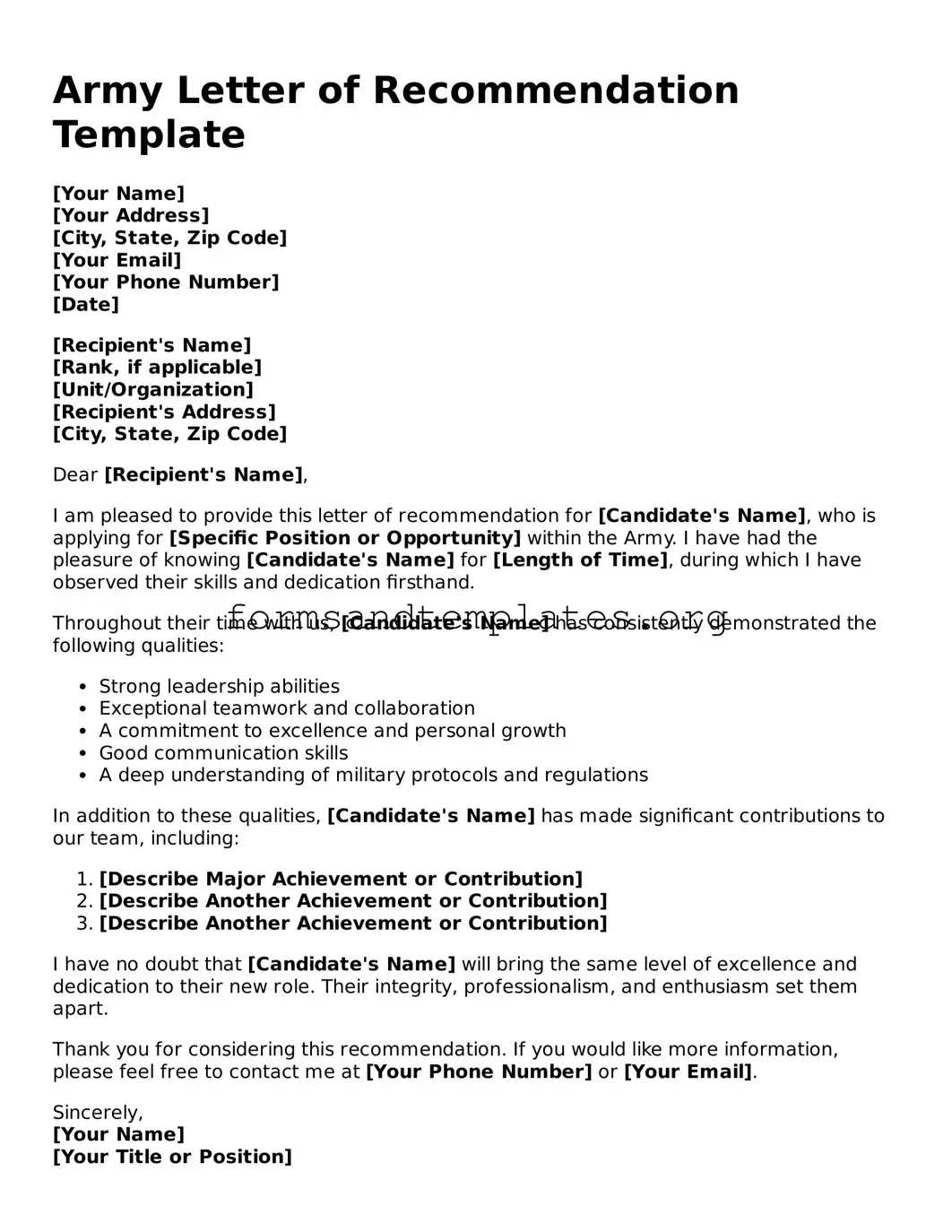 Attorney-Verified Army Letter of Recommendation Template