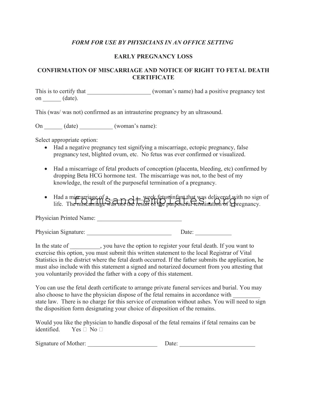 Printable Miscarriage Discharge Paper Template